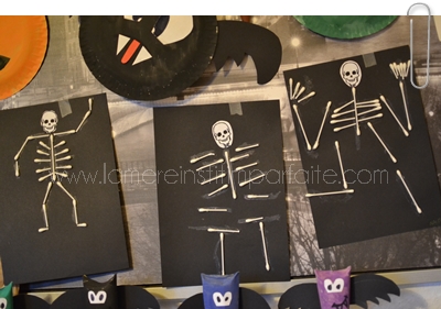 squelette halloween avec coton tige enfant maternelle activites