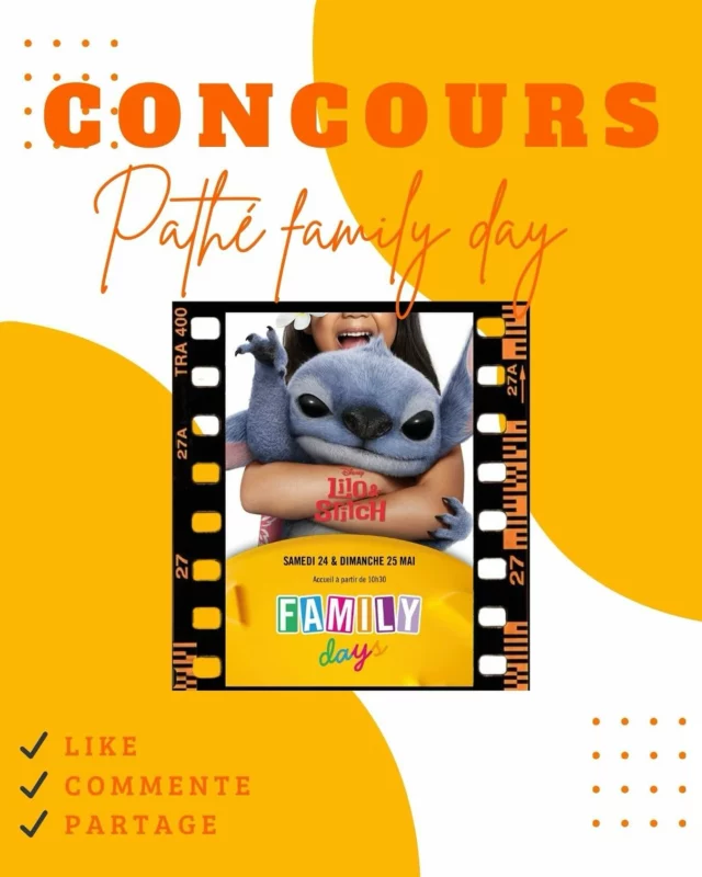 📣 Concours 🎁 Family days / Lilo & Stitch 🌸

Les familles sont à nouveau à l’honneur dans les cinémas Pathé dans le cadre du Family day. 
Les samedi 24 et dimanche 25 mai, retrouvez Lilo & Stitch dans de nouvelles aventures en découvrant le nouveau film en avant-première. 
Des animations pour les enfants sont prévues de 10h30 à 11h15 et chaque enfant recevra des goodies tiré du film. (Cinémas pathé participants : Charleroi, vervier, Louvain la neuve, Namur, Genius, Sint Niklaas)

Si tu souhaites gagner des places pour ta famille, rien de plus simple : 
- Liker ma page 
- Liker la page de @pathebelgique 
- Commenter ce post 
- Partager le concours. 
Si tu le souhaites, tu peux également inviter des amis en commentaire. 

Concours ouvert sur Instagram jusqu’au vendredi 23 mai à 10h. 

Bonne chance à tous

#concours #stitch #pathé