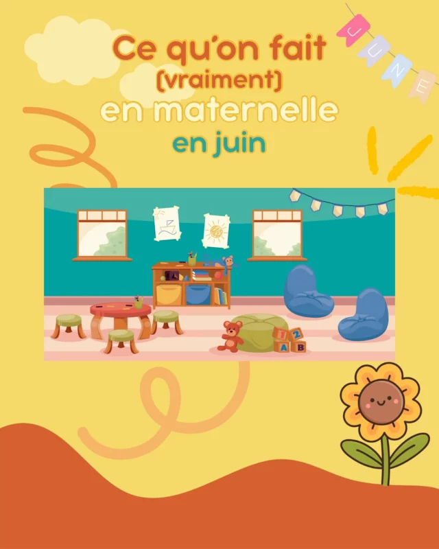 En juin, en maternelle… on ralentit. 
Pas parce qu’on n’a plus rien à faire. 
Mais parce qu’on a tout donné.

Alors on :
- trie, range, nettoie (à notre rythme)
- joue avec de l’eau, beaucoup d’eau
- traîne longuement au bac à sable
- lit encore plus d’histoires
- ressort les jeux jamais utilisés
- chante les mêmes comptines 
- fait des câlins. Des dessins. Des petites phrases qui serrent le cœur.

On ne court plus après le programme. 
On savoure ce qui reste. 
Et c’est peut-être la plus belle partie de l’année.
__________________________
Et toi, c’est comment dans ta classe en juin ? 
__________________________
#Maternelle #FinDannée #VieDeClasse #TeamPE #Enfance #vismaviedinstit #vismaviedinstitmaternelle