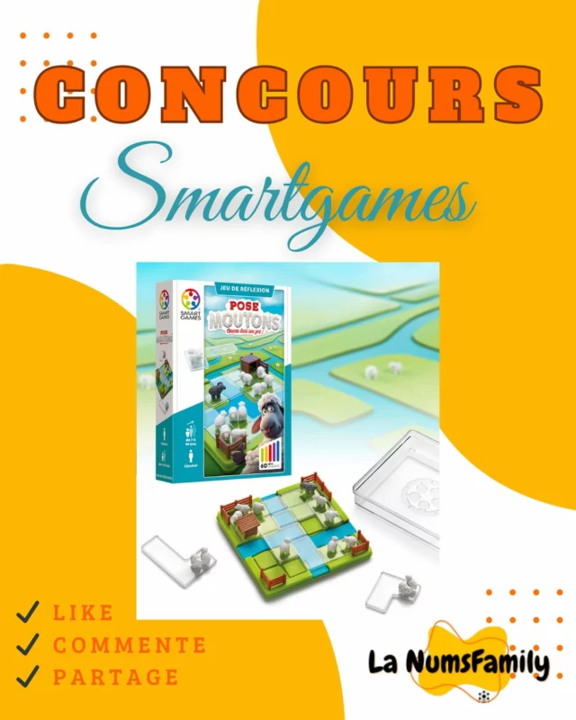 CONCOURS - Pose Moutons avec @smartgamessocial !
Aujourd’hui, je vous propose de faire comme chez nous : poser des moutons (sans qu’ils s’échappent) et surtout… jouer intelligemment en s’amusant ! 

Grâce à SmartGames, j’ai le plaisir de vous faire gagner un exemplaire du jeu “Pose Moutons” 
Un jeu de logique canon, évolutif, tout mignon, et qui occupe les enfants (…et les parents qui veulent tester “juste un défi” et finissent au niveau 48 😅).

🎁 Pour tenter votre chance :
	1.	Suivre mon compte et @smartgamessocial 
	2.	Liker ce post 
	3.	Inviter 1 ou plusieurs ami·es à découvrir le jeu en commentaire (1 commentaire = 1 chance)
🟡 Bonus : Partager ce post en story en me taguant pour doubler vos chances !

📆 Fin du concours : Le 1er juillet à 10h
🏆 Tirage au sort le 1er juillet entre 10h et 12h et annonce du gagnant en story ! Si je n’ai pas de nouvelles du gagnant dans les 24h, je fais un nouveau tirage. 

Bonne chance à tous ! 
#concours #posemoutons #smartgames #jeueducatif #partenariat #numsfamily